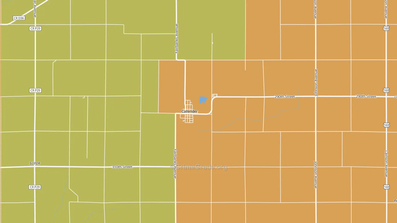 Callender, IA Map of Robbery Rates