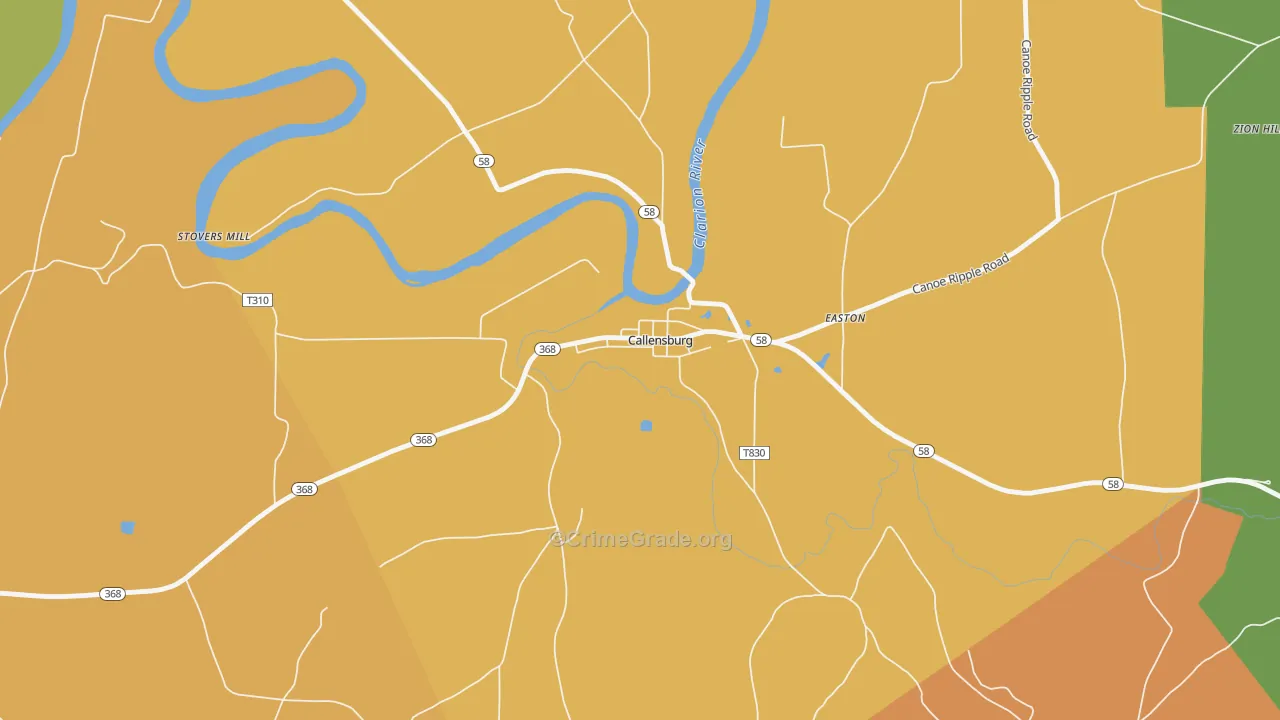 Callensburg, PA Map of Robbery Rates