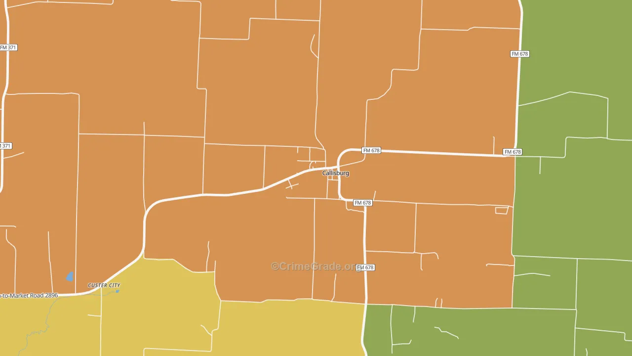 Callisburg, TX Map of Robbery Rates
