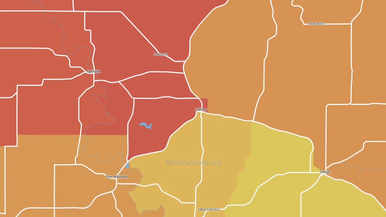 Calmar, IA Map of Robbery Rates