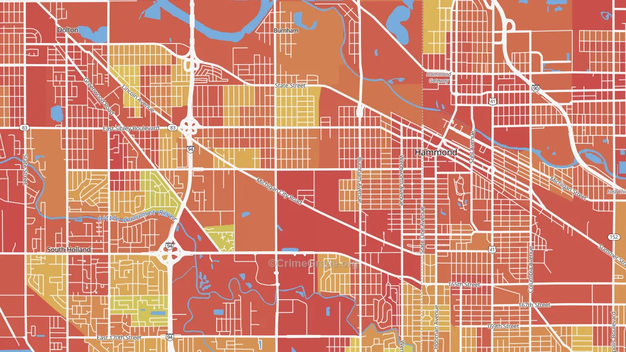 Calumet City, IL Map of Robbery Rates