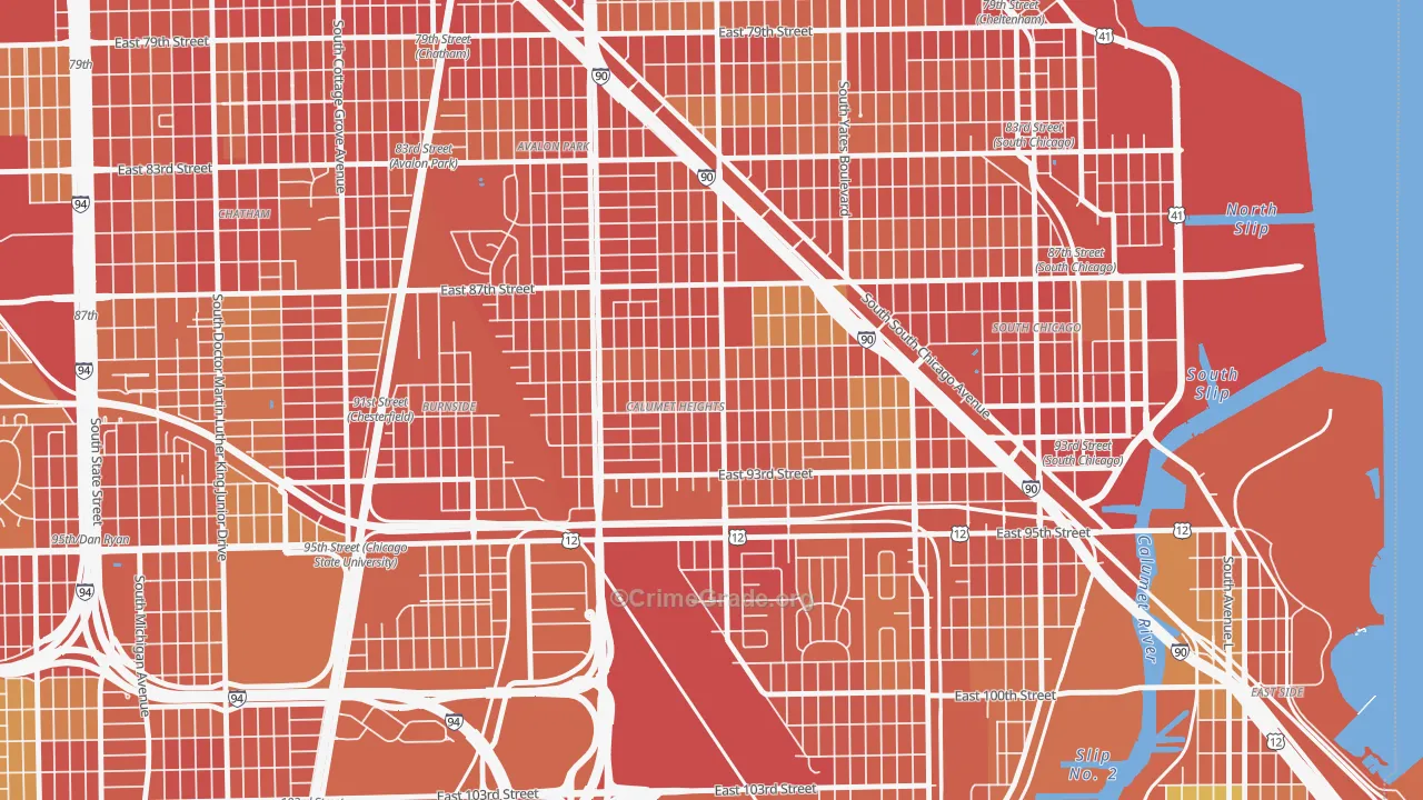 Calumet Heights, Chicago, IL Map of Robbery Rates