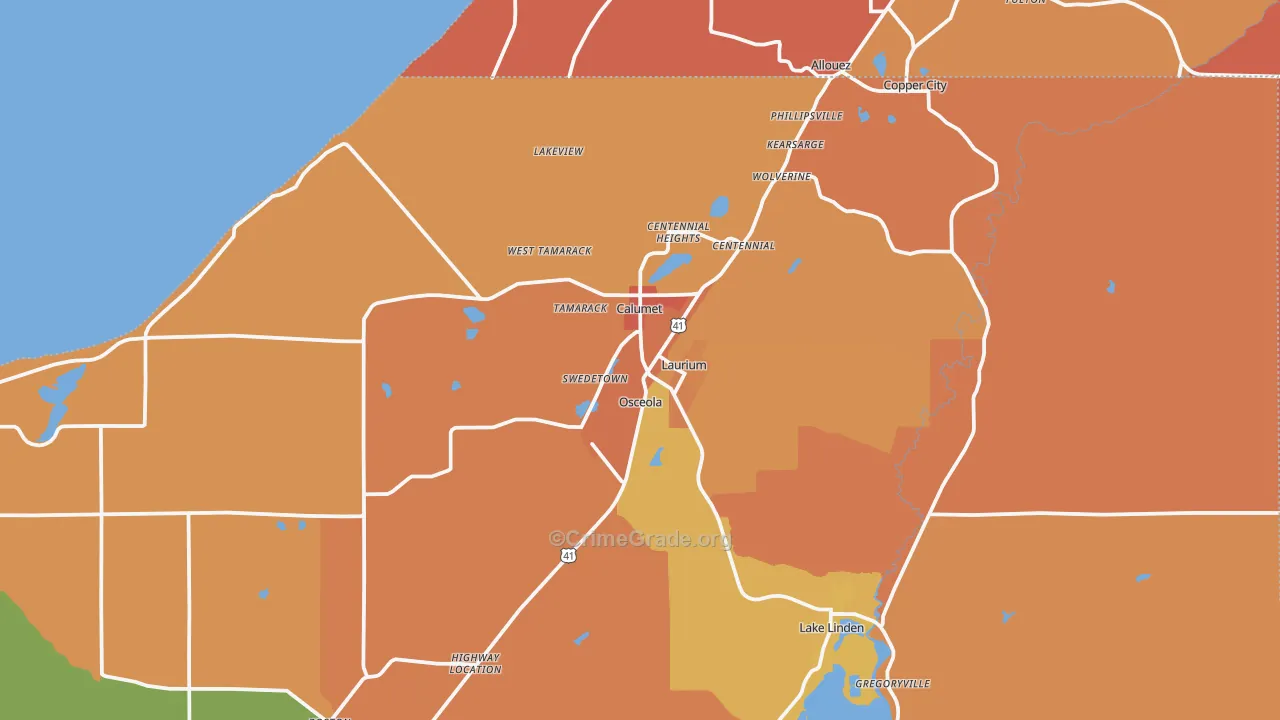 Calumet, MI Map of Robbery Rates
