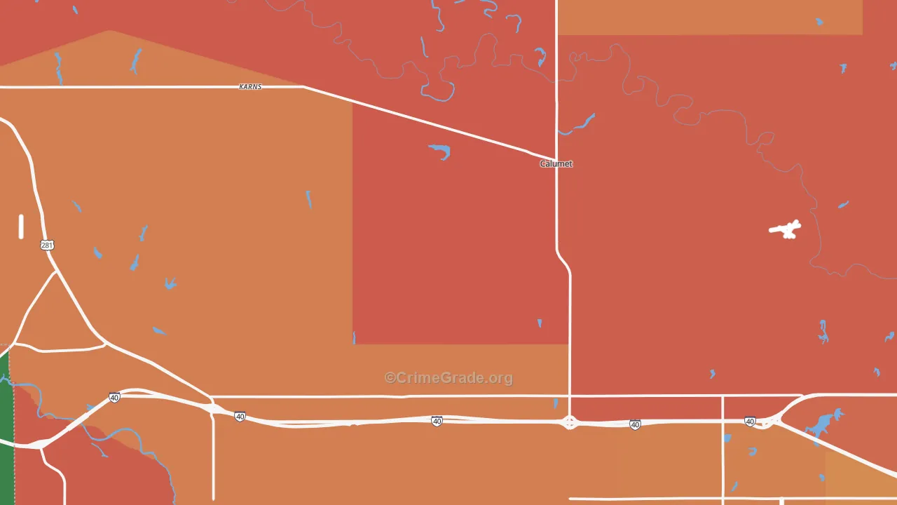Calumet, OK Map of Robbery Rates