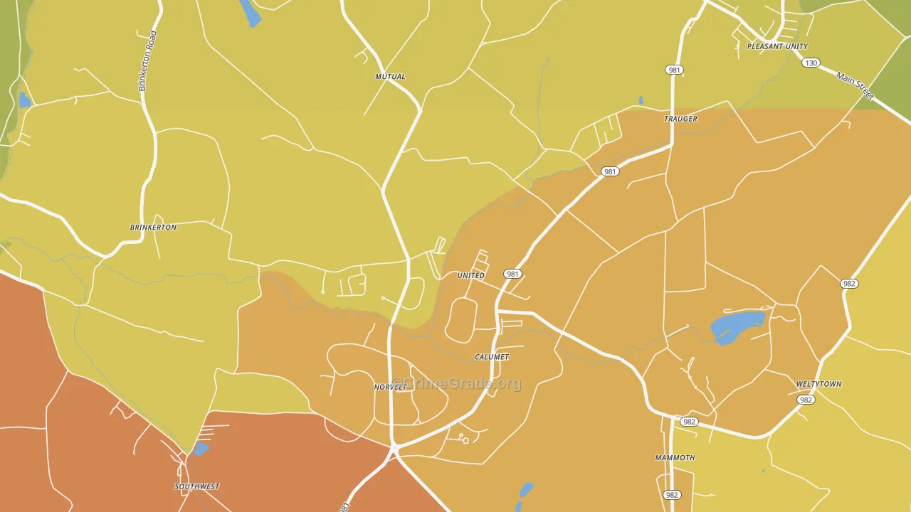 Calumet, PA Map of Robbery Rates