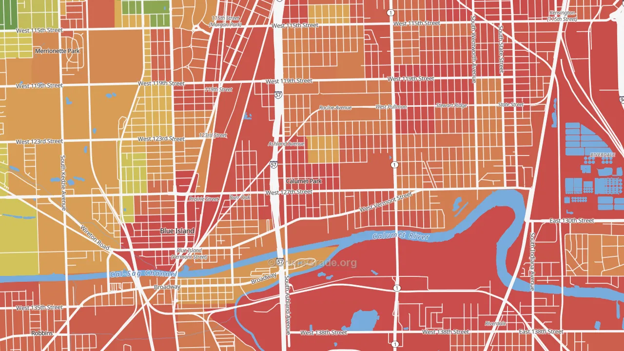 Calumet Park, IL Map of Robbery Rates