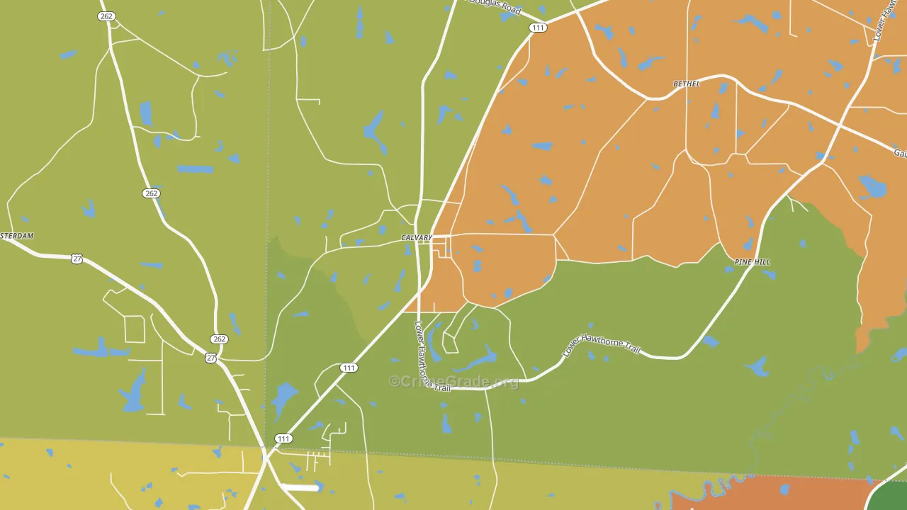 Calvary, GA Map of Robbery Rates