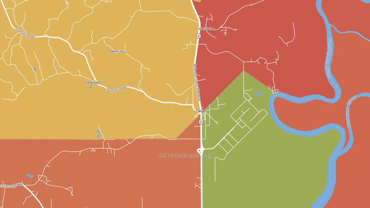 Calvert, AL Map of Robbery Rates