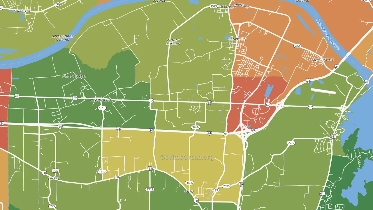 Calvert City, KY Map of Robbery Rates