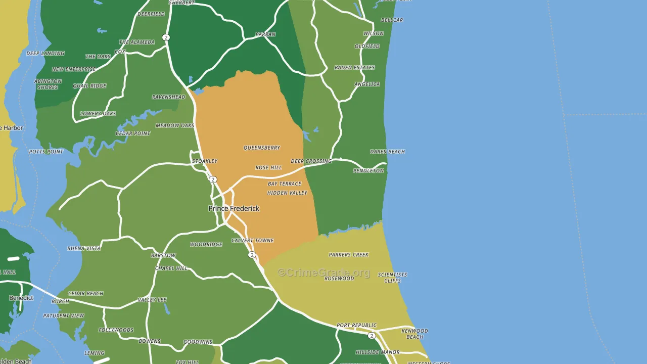 Calvert County, MD Map of Robbery Rates