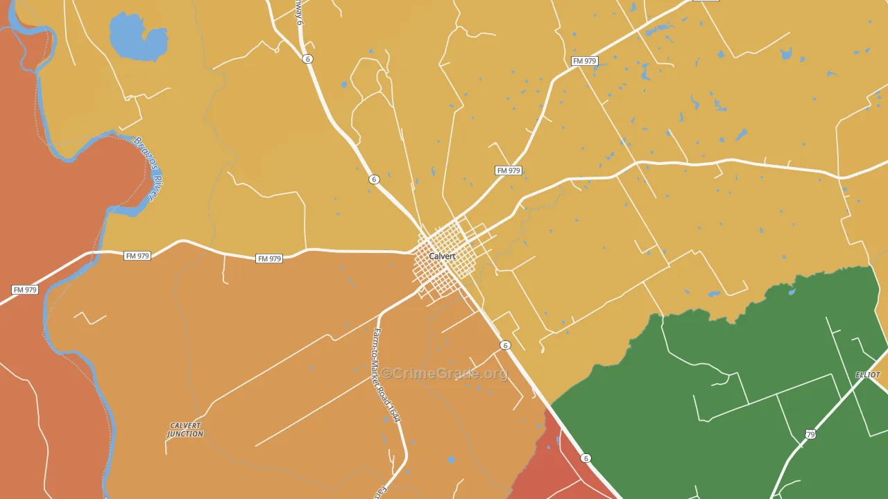 Calvert, TX Map of Robbery Rates