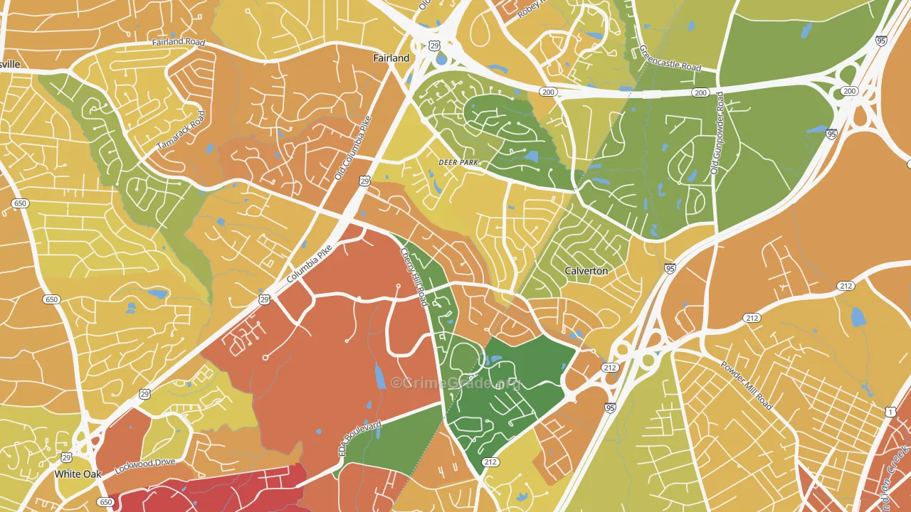 Calverton, MD Map of Robbery Rates