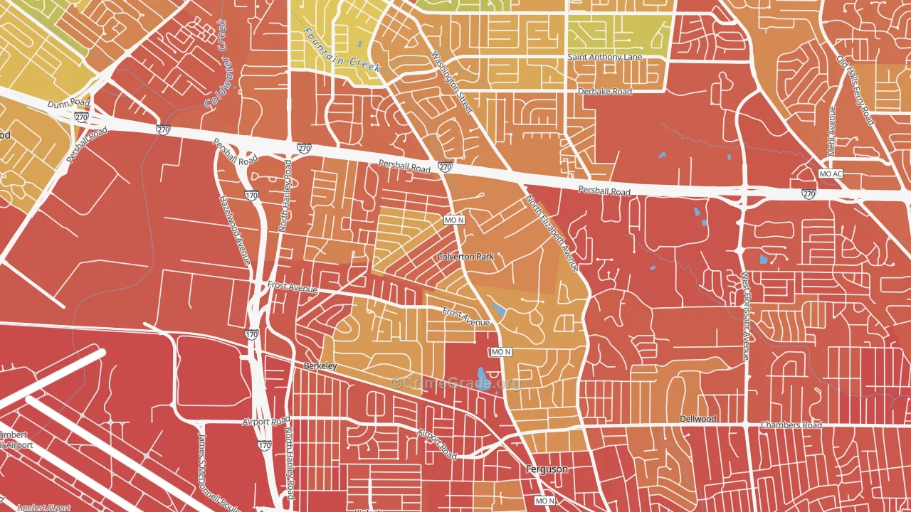 Calverton Park, MO Map of Robbery Rates