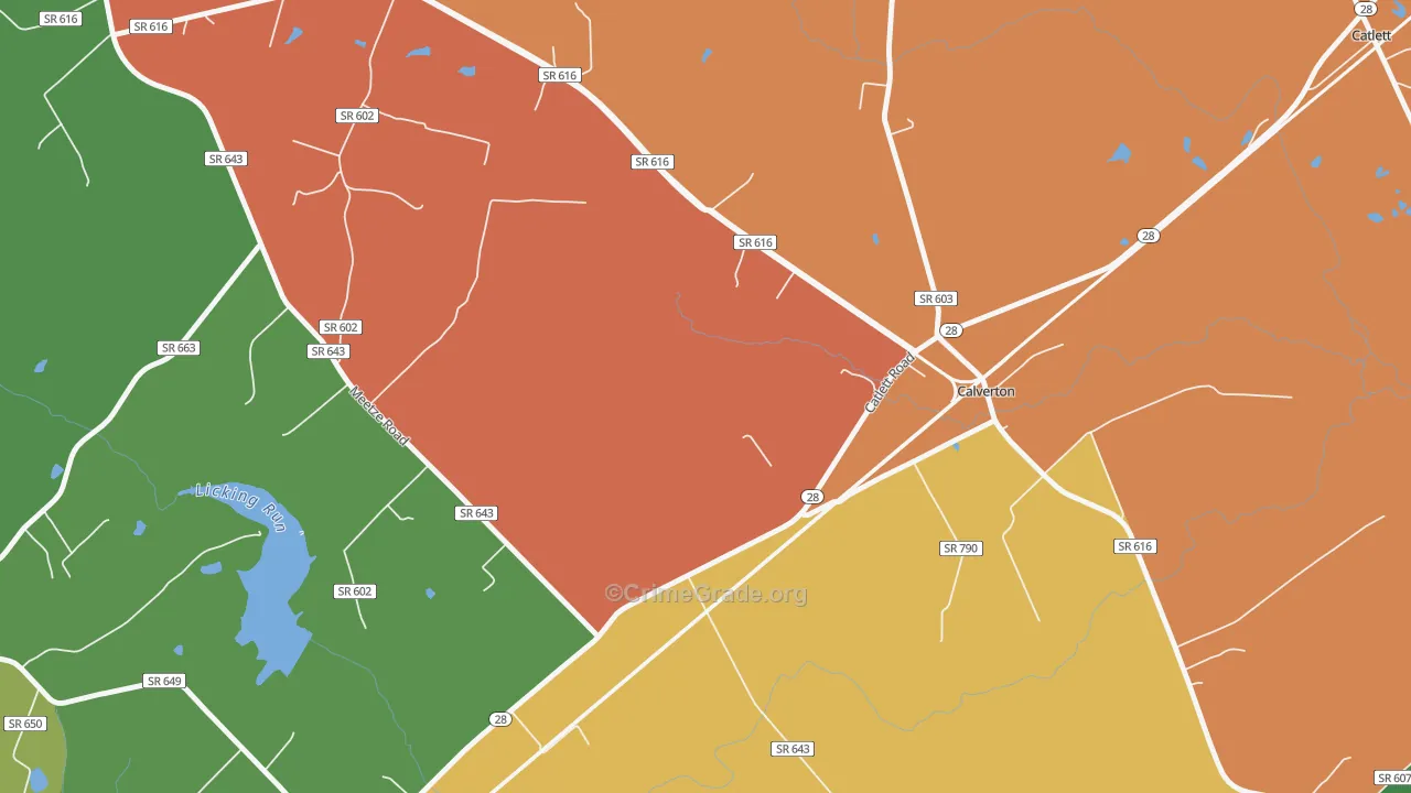 Calverton, VA Map of Robbery Rates