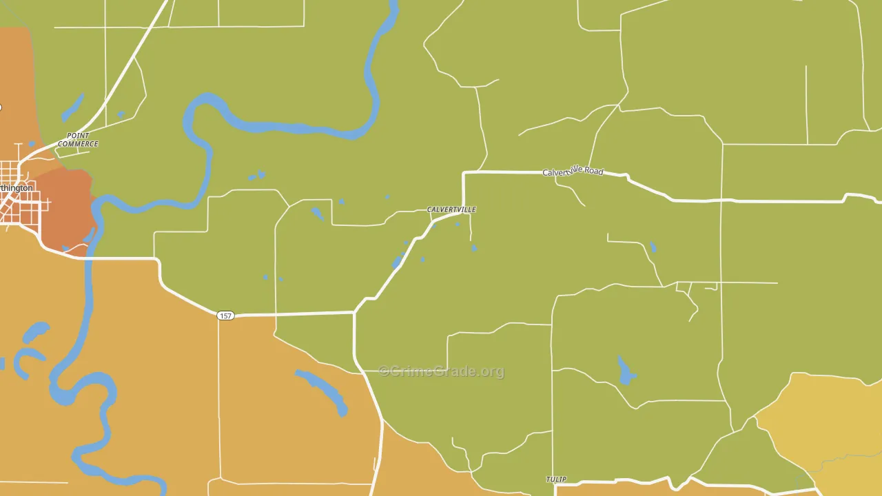 Calvertville, IN Map of Robbery Rates