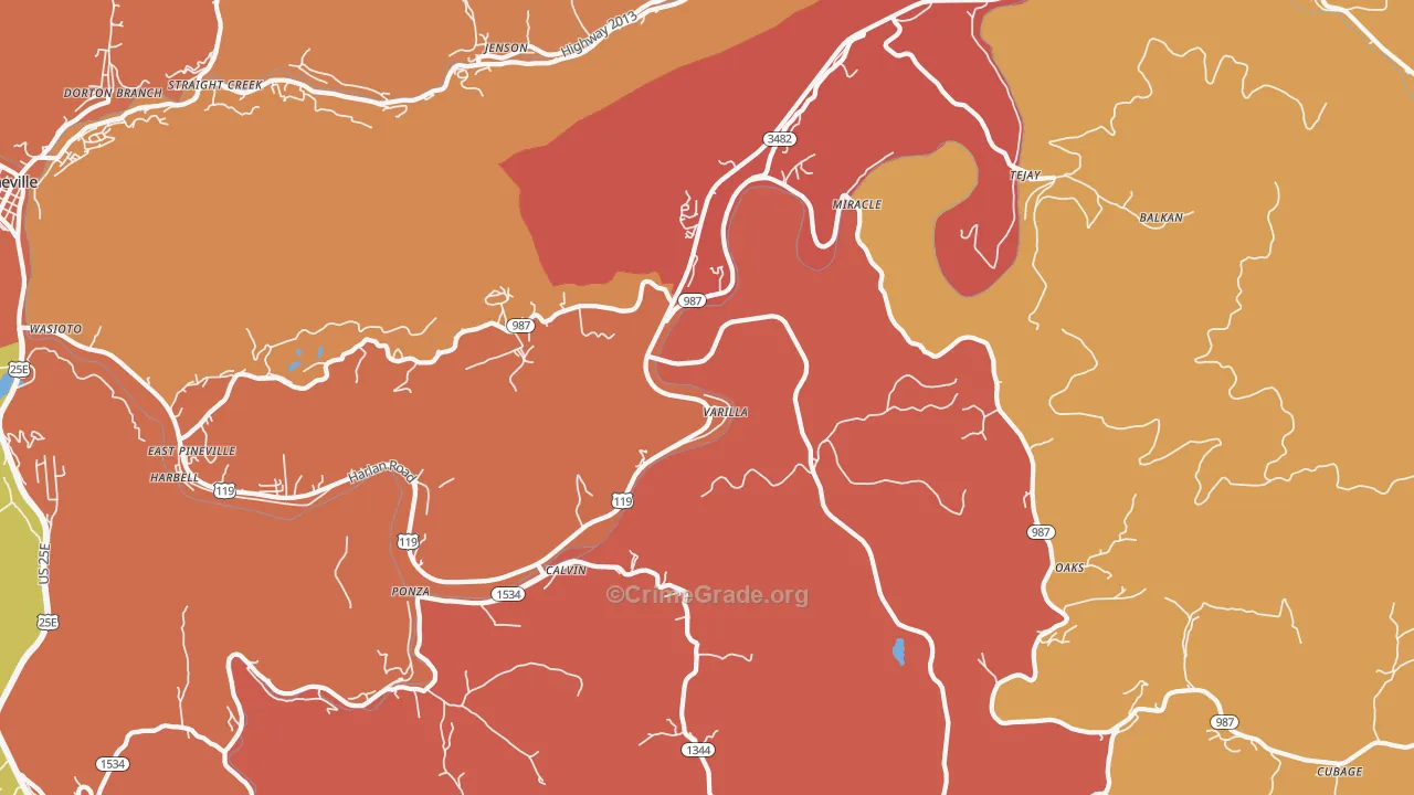 Calvin, KY Map of Robbery Rates