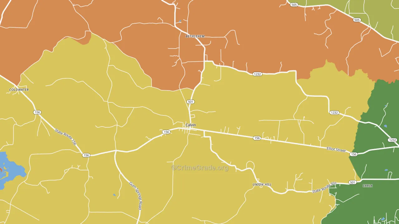 Calvin, LA Map of Robbery Rates