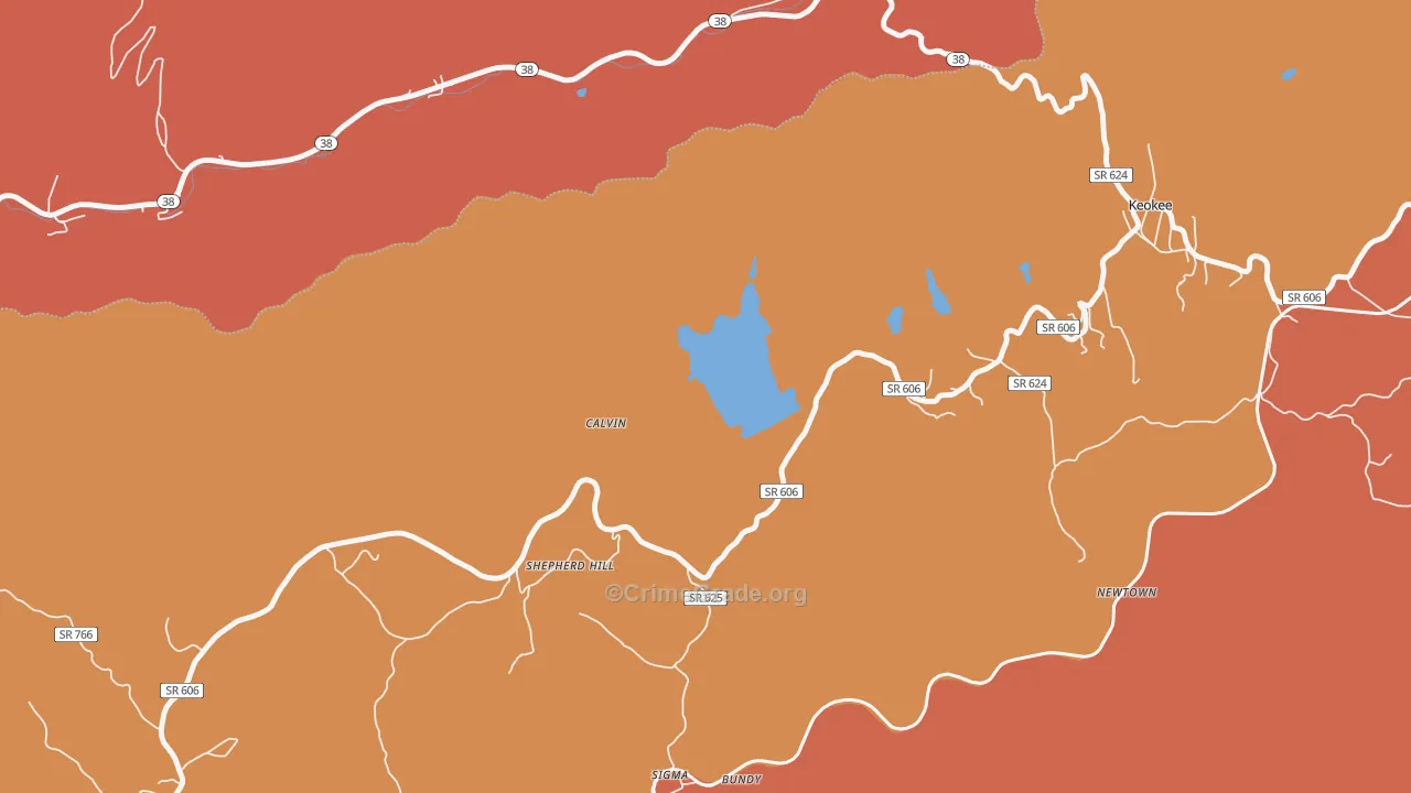 Calvin, VA Map of Robbery Rates