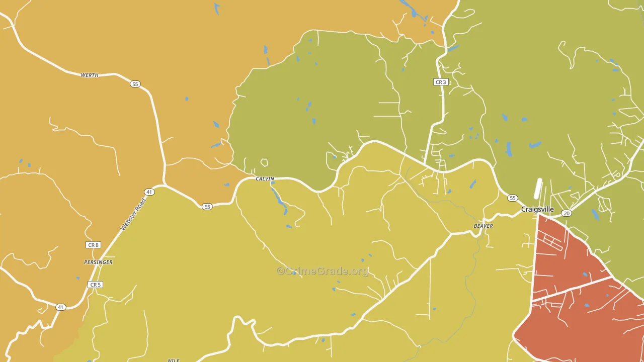 Calvin, WV Map of Robbery Rates