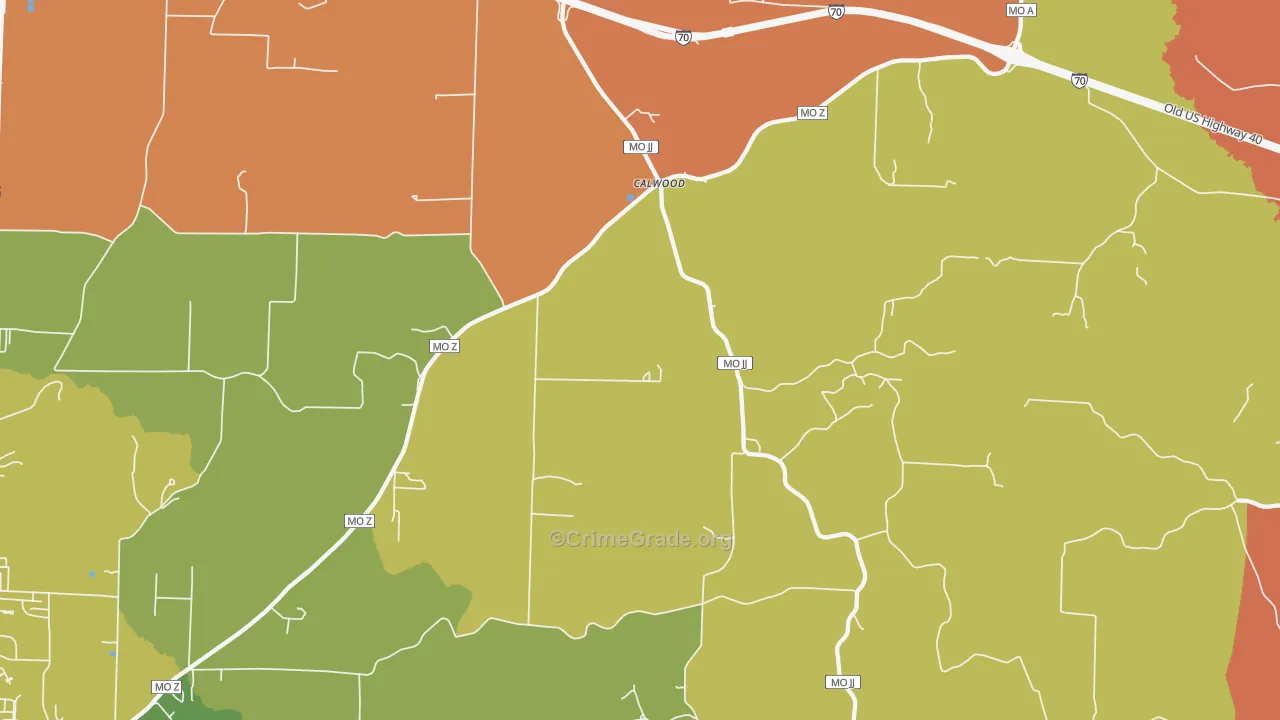 Calwood, MO Map of Robbery Rates