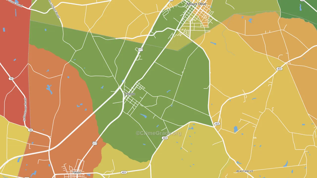 Calypso, NC Map of Robbery Rates