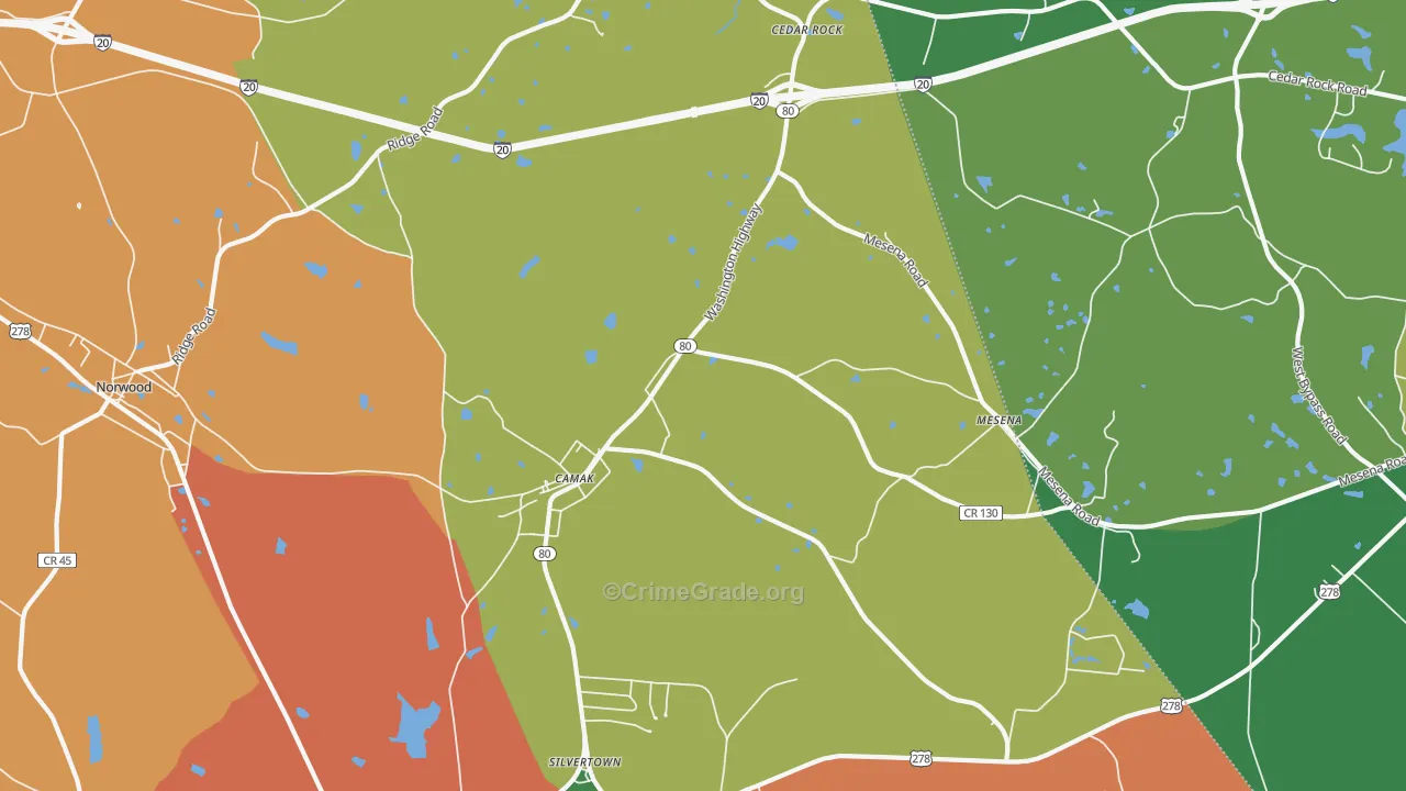 Camak, GA Map of Robbery Rates