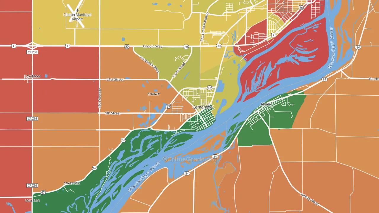 Camanche, IA Map of Robbery Rates