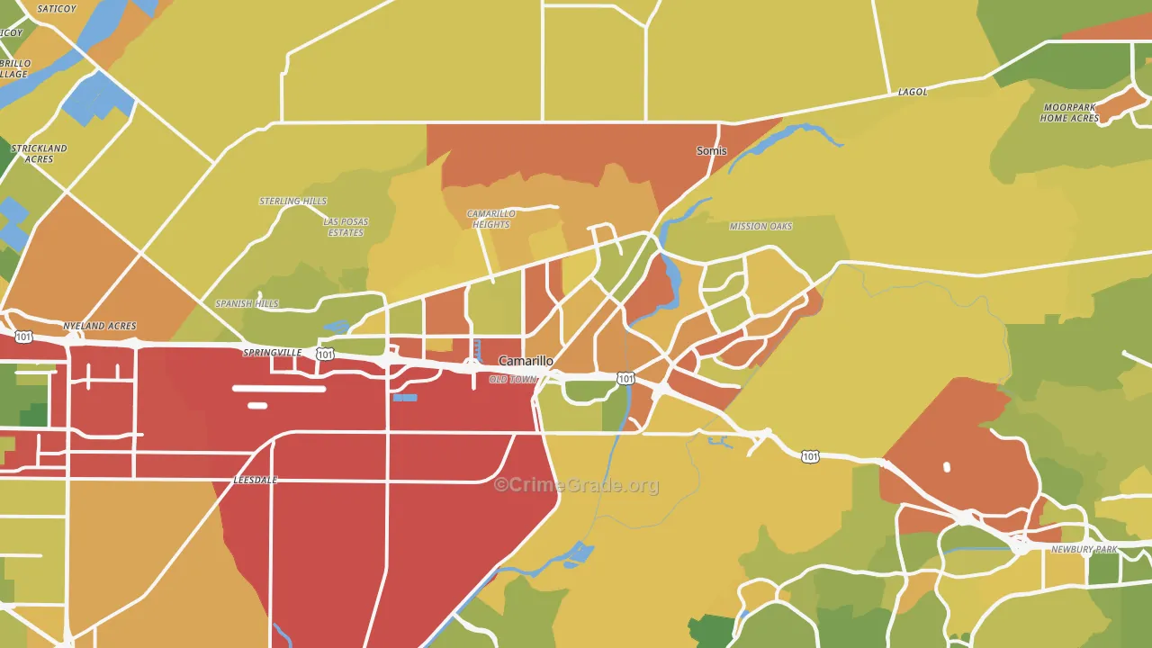 Camarillo, CA Map of Robbery Rates