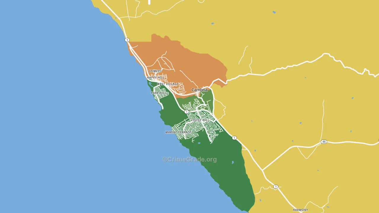Cambria, CA Map of Robbery Rates