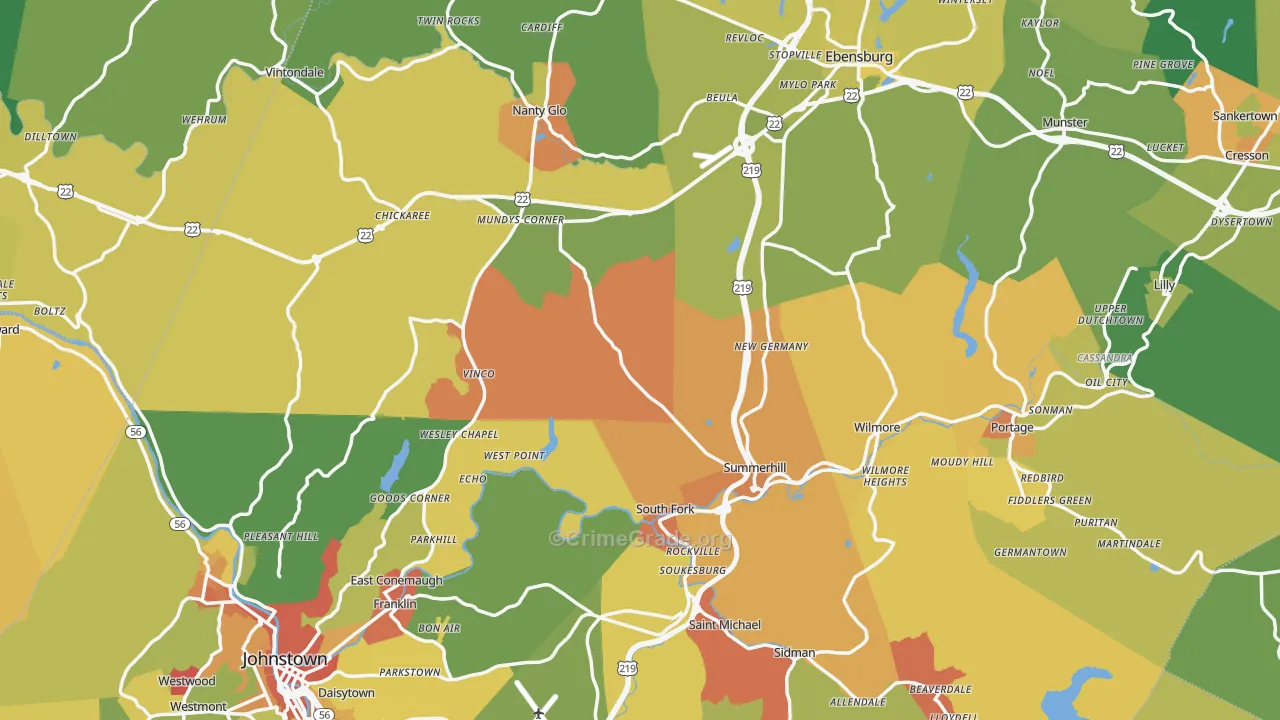 Cambria County, PA Map of Robbery Rates