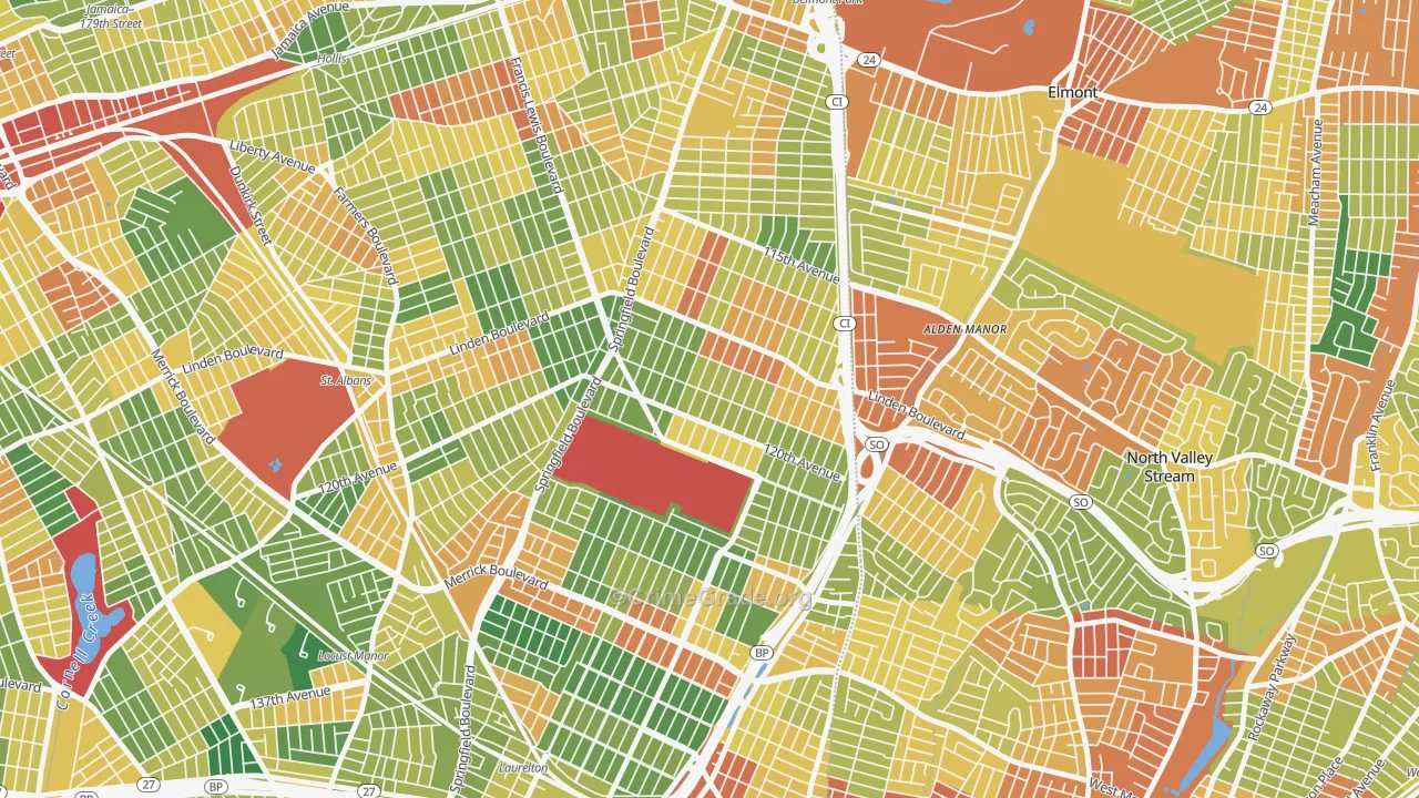 Cambria Heights, Queens, NY Map of Robbery Rates