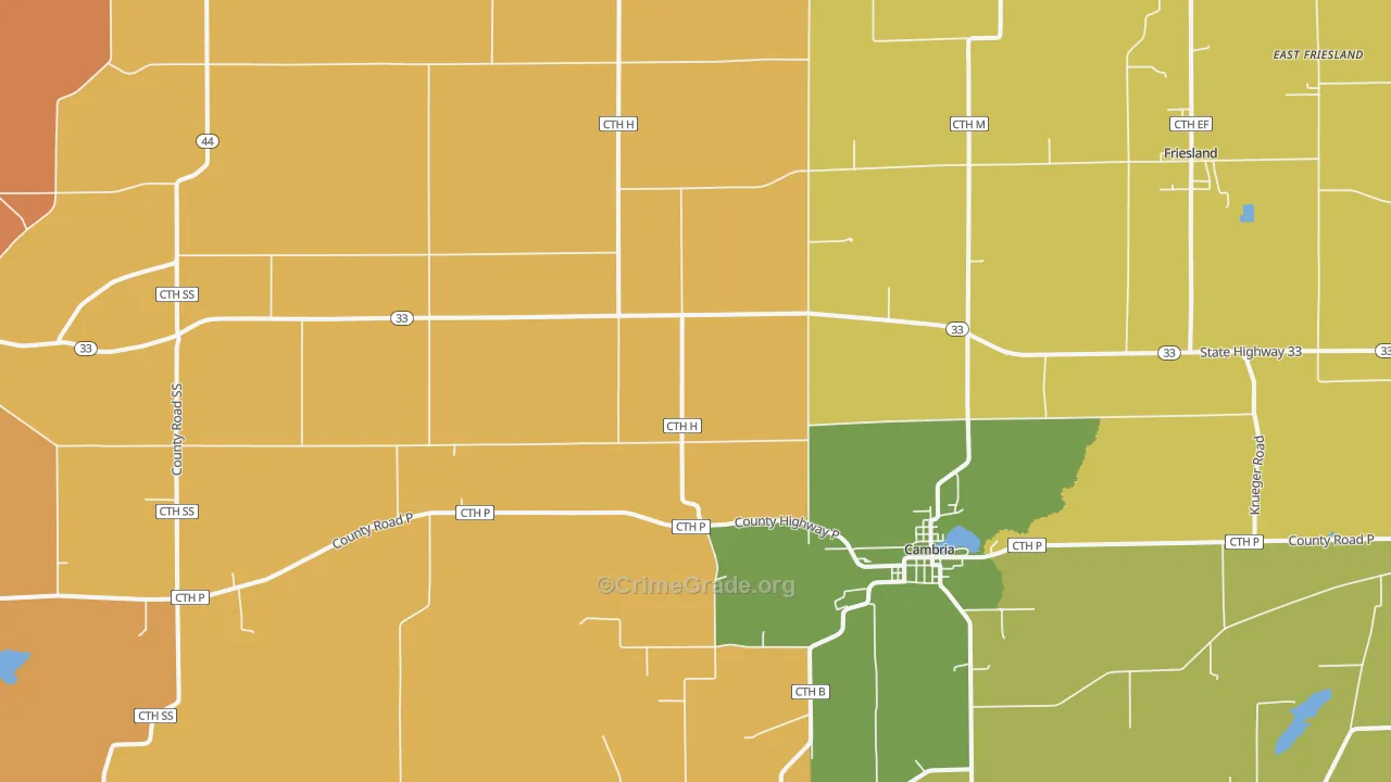 Cambria, WI Map of Robbery Rates