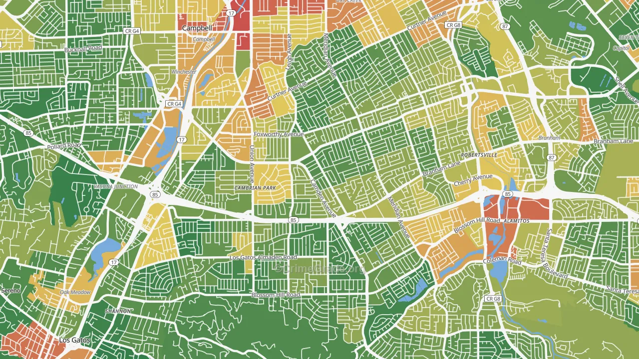 Cambrian Park, San Jose, CA Map of Robbery Rates