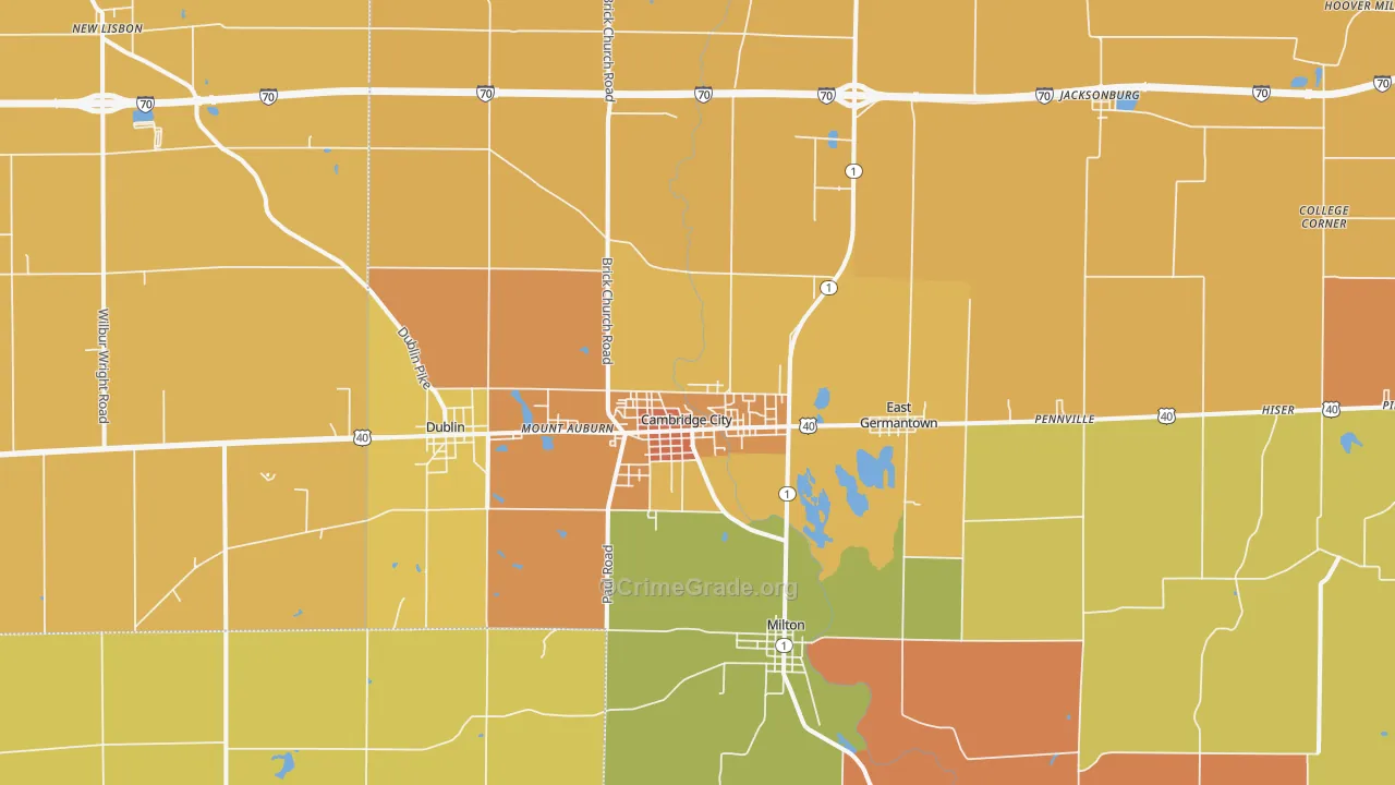 Cambridge City, IN Map of Robbery Rates
