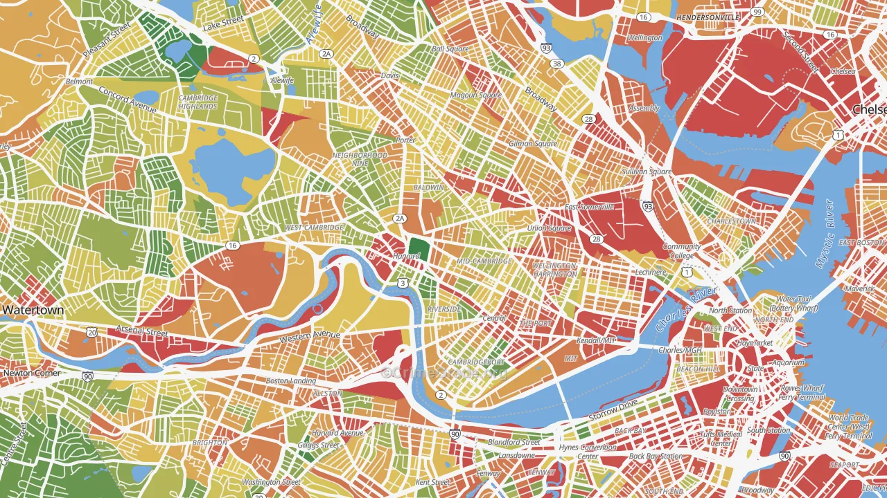 Cambridge, MA Map of Robbery Rates