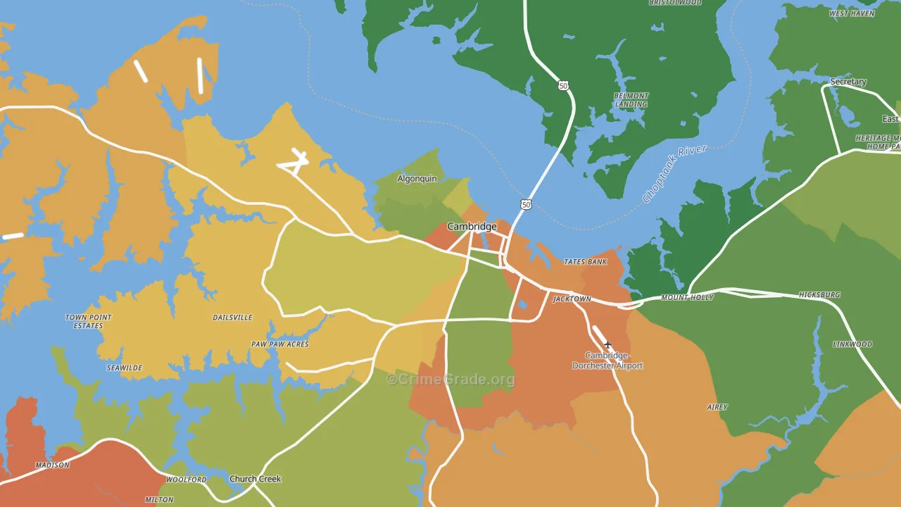Cambridge, MD Map of Robbery Rates