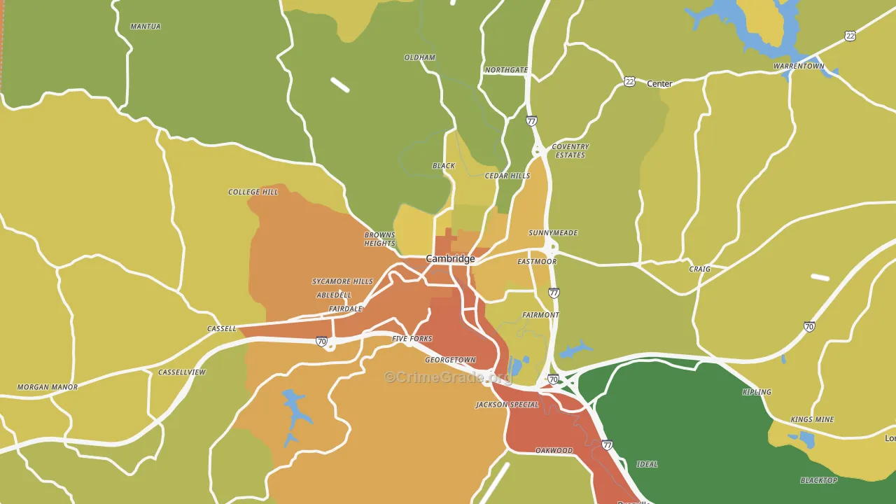 Cambridge, OH Map of Robbery Rates