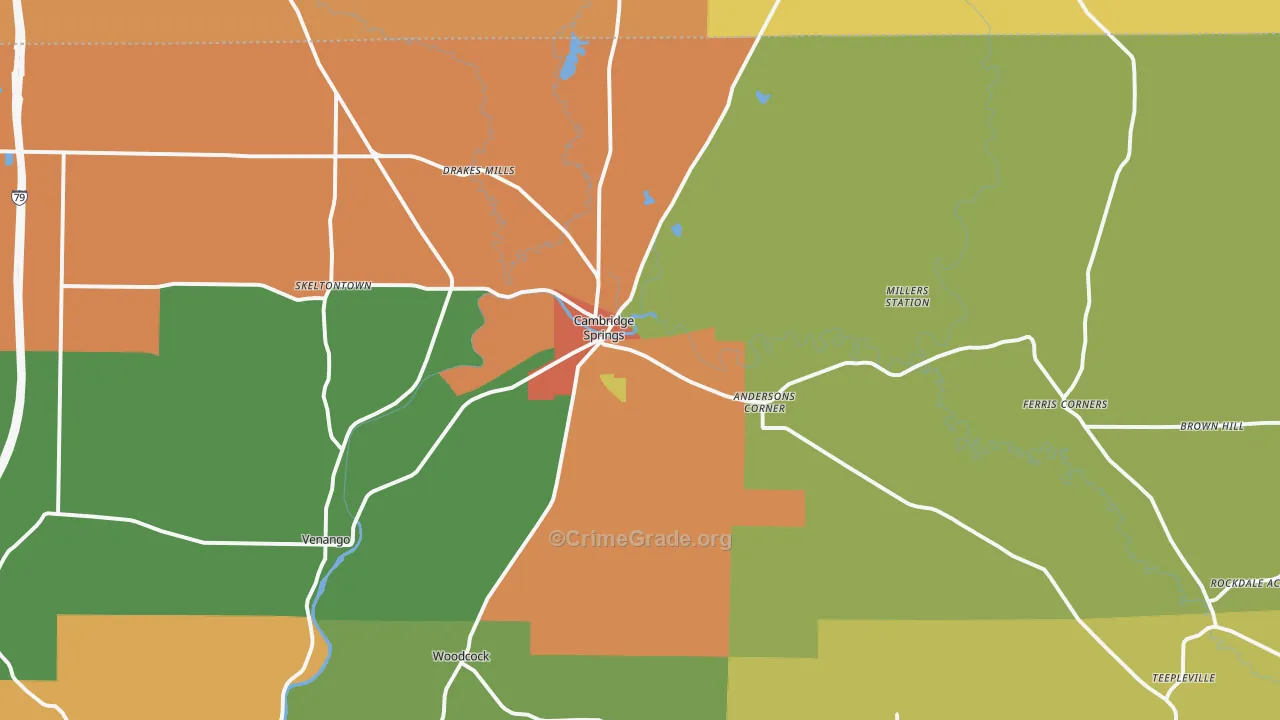 Cambridge Springs, PA Map of Robbery Rates