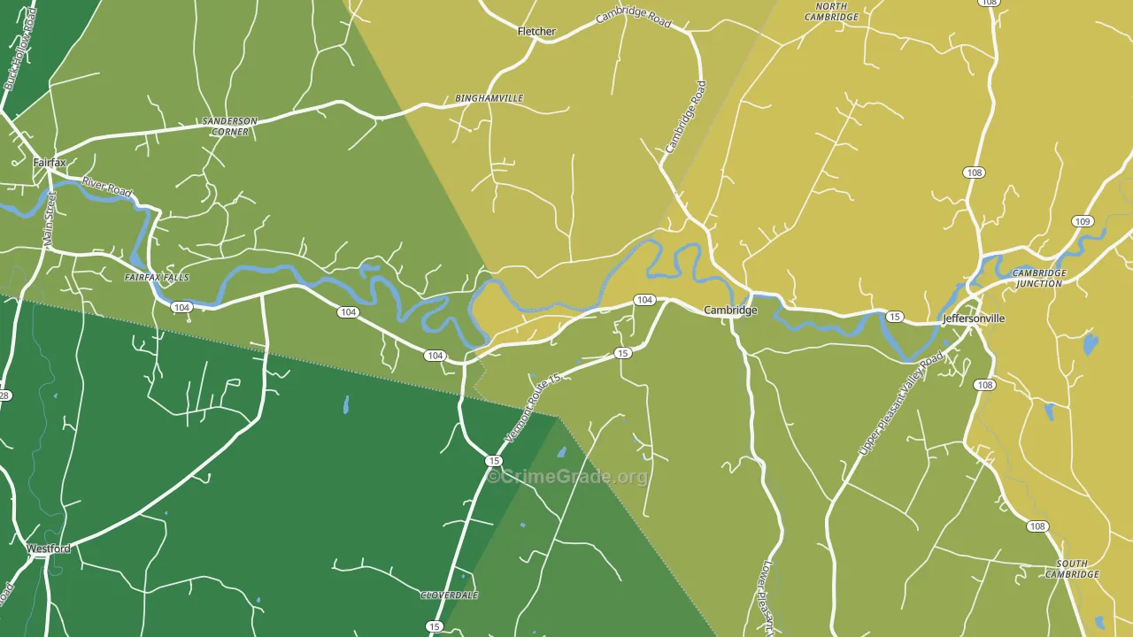 Cambridge, VT Map of Robbery Rates