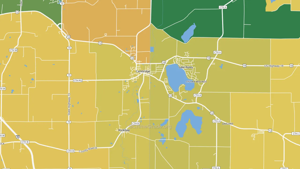 Cambridge, WI Map of Robbery Rates