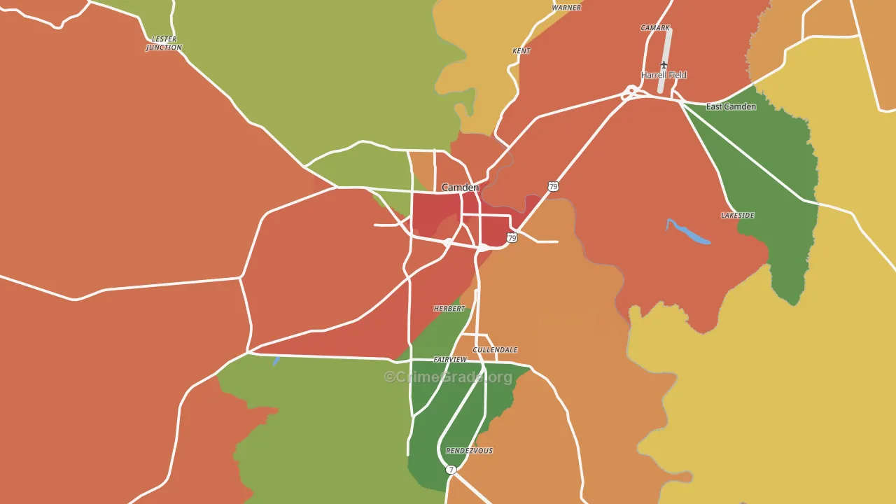Camden, AR Map of Robbery Rates