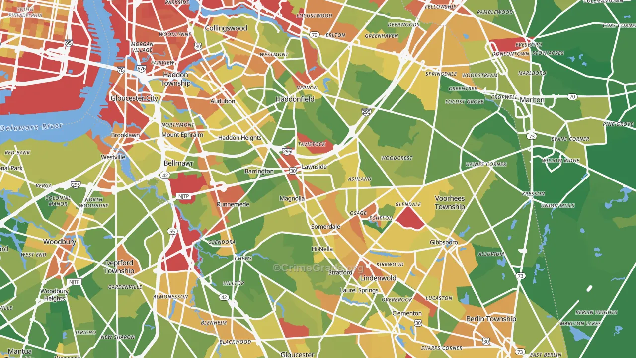 Camden County, NJ Map of Robbery Rates