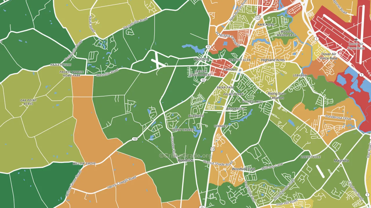 Camden, DE Map of Robbery Rates