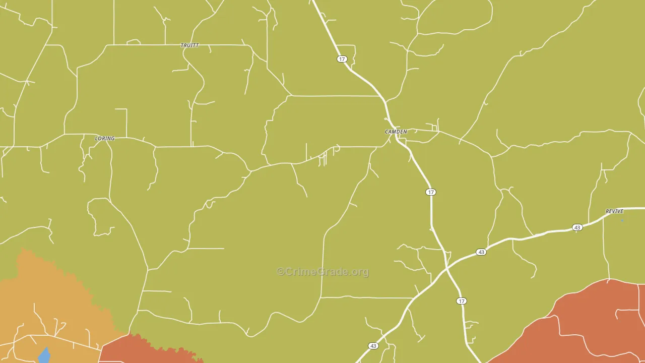 Camden, MS Map of Robbery Rates