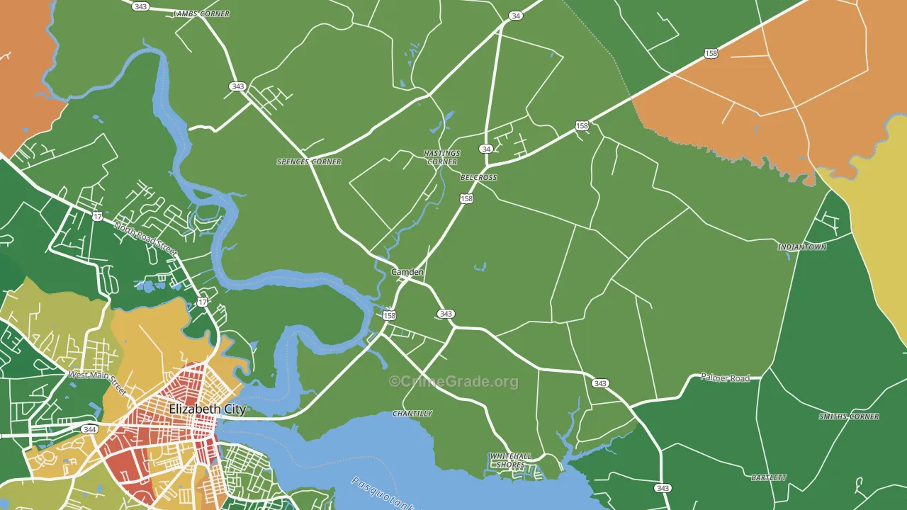 Camden, NC Map of Robbery Rates