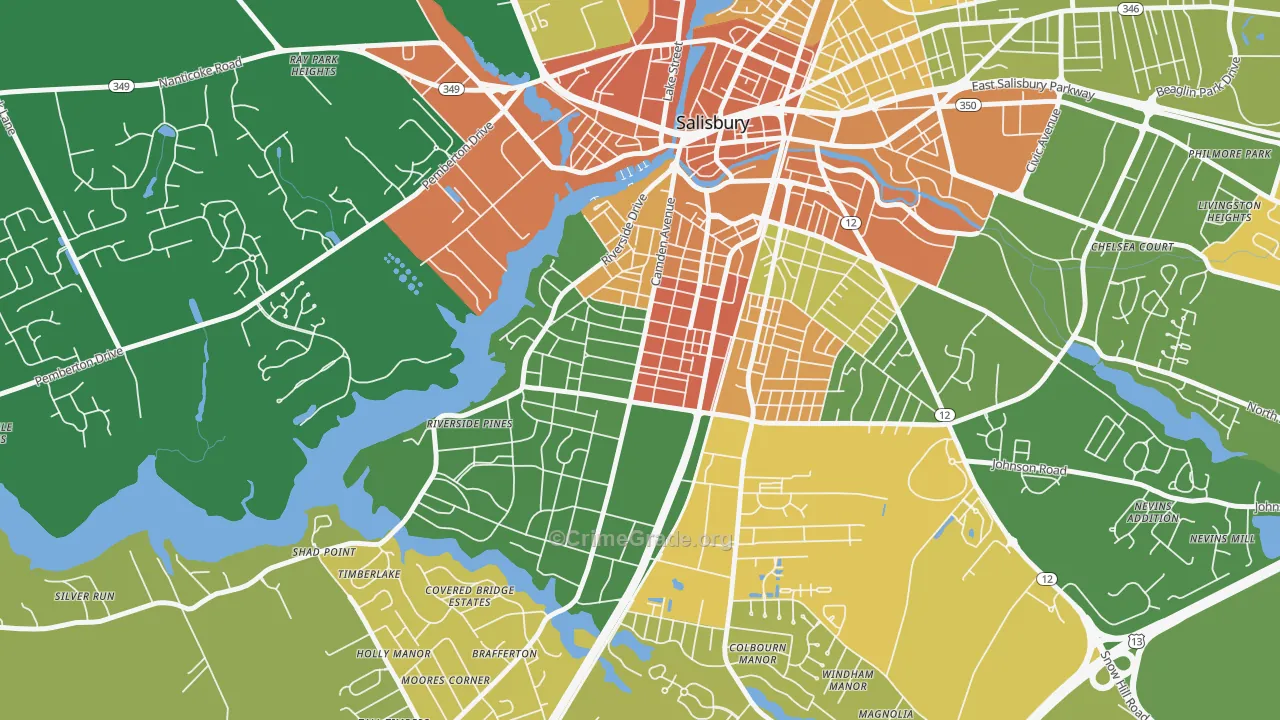 Camden, Salisbury, MD Map of Robbery Rates