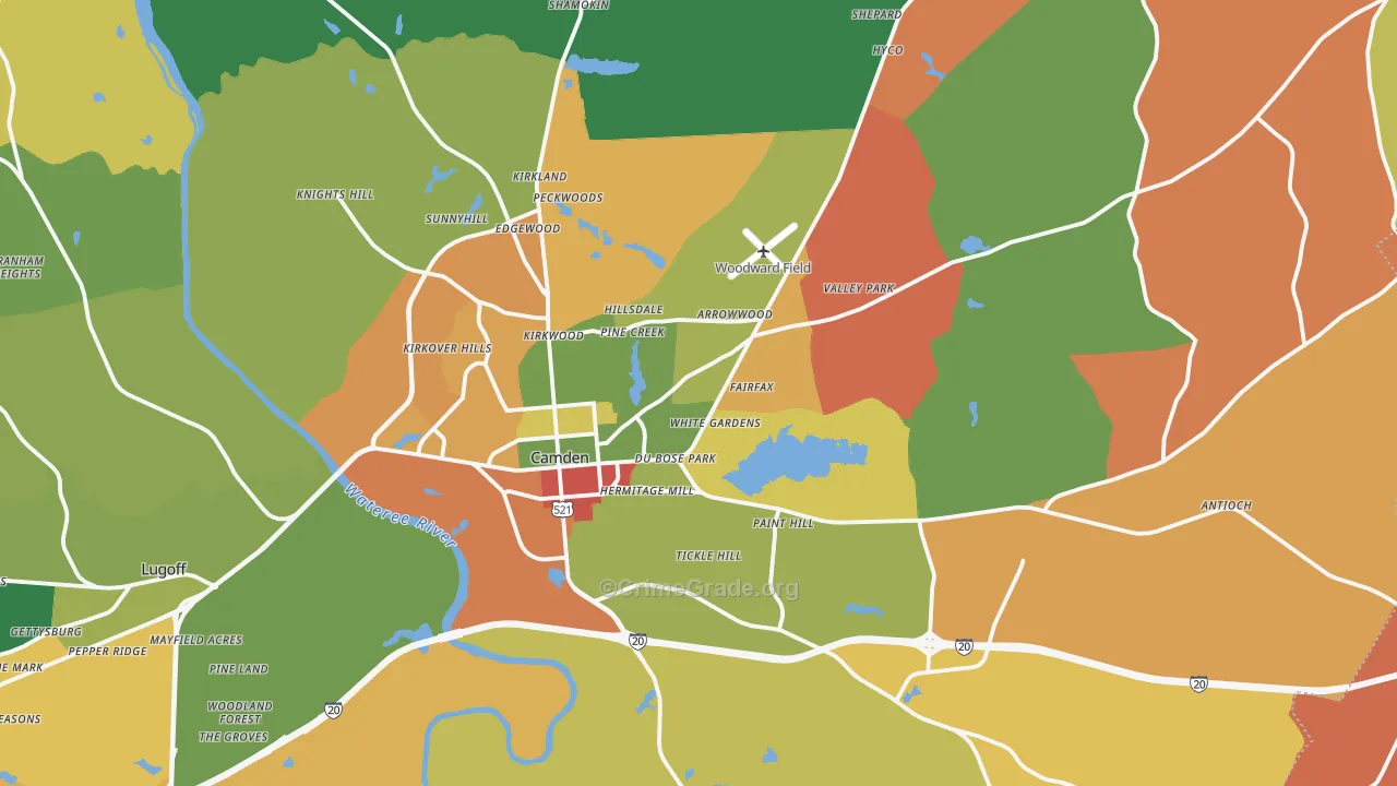 Camden, SC Map of Robbery Rates