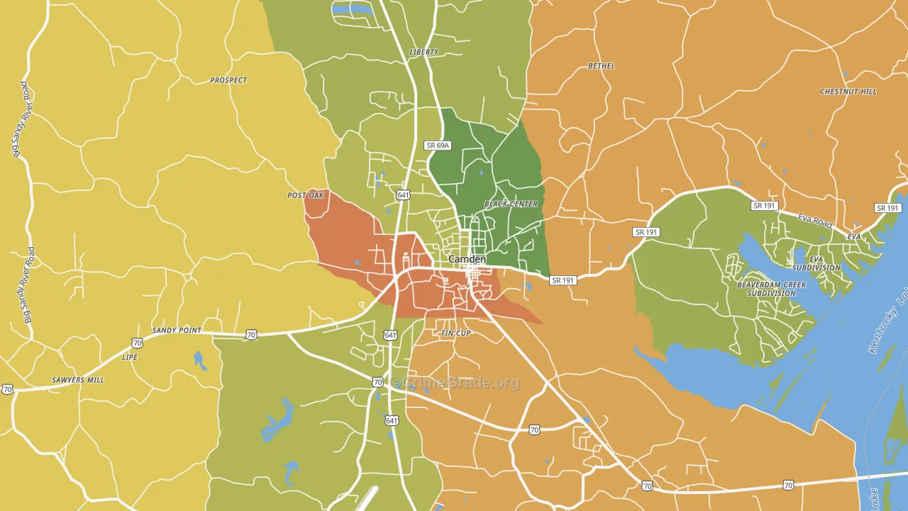 Camden, TN Map of Robbery Rates