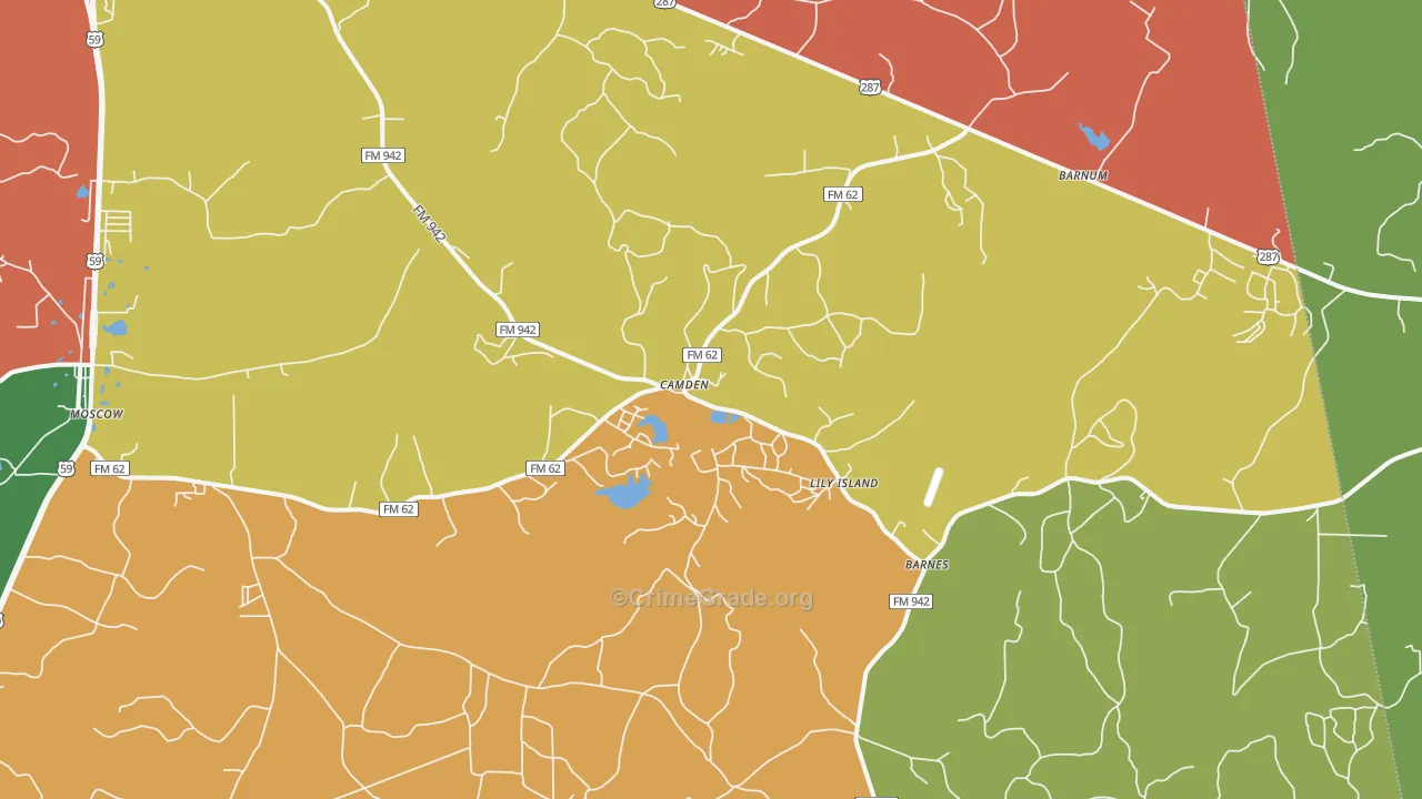 Camden, TX Map of Robbery Rates