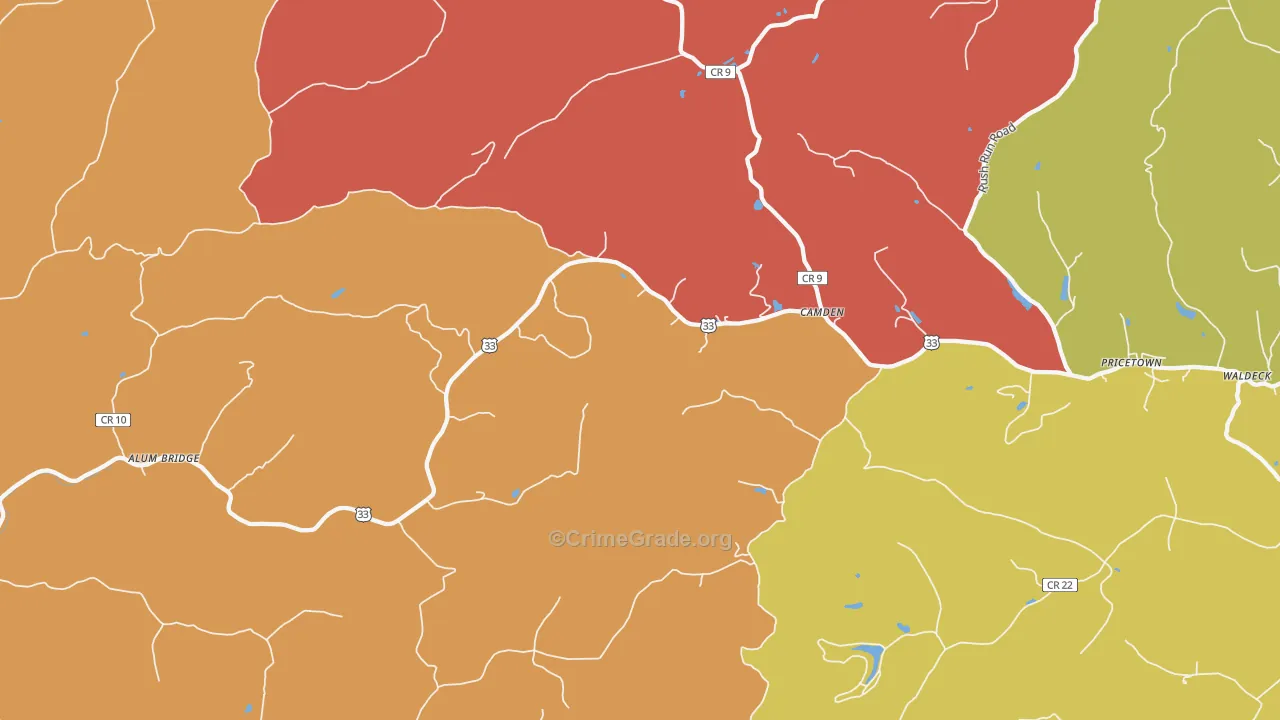 Camden, WV Map of Robbery Rates